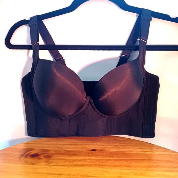 Bustier Padded Pushup Black 7 Hook & Eye Back Closure Bralette Size 34C US - Picture 3 of 11